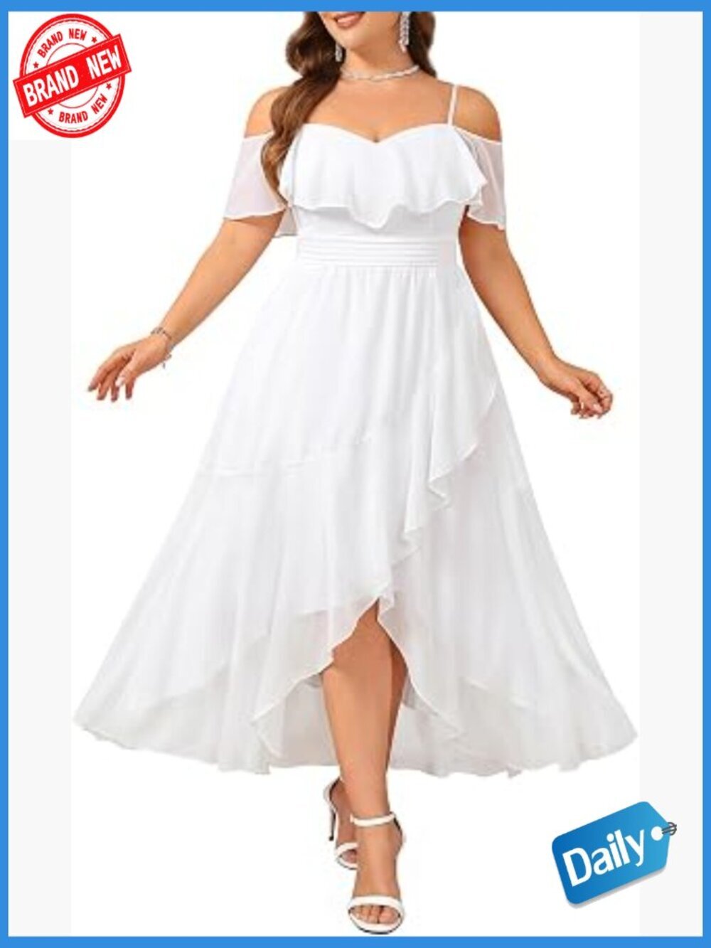 Plus Size Off Shoulder Maxi Dress High Low Chiffon Ruffle